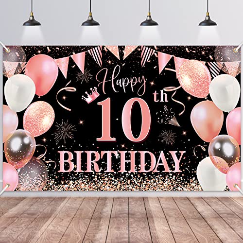 10.Geburtstag Banner Rose Gold,BTZO 10.Geburtstag Jungen,Deko 10 Geburtstag Mädchen,10 Geburtstag Hintergrund Banner für 10 Party Geburtstagsdeko,180 * 110CM von BTZO