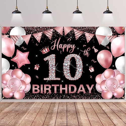 10.Geburtstag Banner Roségold Schwarz,BTZO 10.Geburtstagsbanner,Deko 10 Geburtstag Dekoration Banner Hintergrund für 10 Mädchen und Jungen Geburtstagsfeier Deko 10.Geburtstag Banner Roségold Schwarz,BTZO 10.Geburtstagsbanner,Deko 10 Geburtstag Dekoration Banner Hintergrund für 10 Mädchen und Jungen Geburtstagsfeier Deko von BTZO