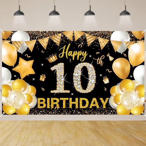 10 Geburtstag Party Dekoration,BTZO 10.Geburtstag Banner Schwarz Gold,Extra Große Stoff Hintergrund 10 Party Geburtstagsdeko Frau Mann 10 Geburtstag Party Dekoration,BTZO 10.Geburtstag Banner Schwarz Gold,Extra Große Stoff Hintergrund 10 Party Geburtstagsdeko Frau Mann von BTZO