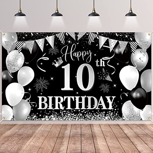 10.Geburtstag Banner Schwarz Silver,BTZO 10.Geburtstag Jungen,Deko 10 Geburtstag Mädchen,10 Geburtstag Hintergrund Banner für 10 Party Geburtstagsdeko 10.Geburtstag Banner Schwarz Silver,BTZO 10.Geburtstag Jungen,Deko 10 Geburtstag Mädchen,10 Geburtstag Hintergrund Banner für 10 Party Geburtstagsdeko von BTZO