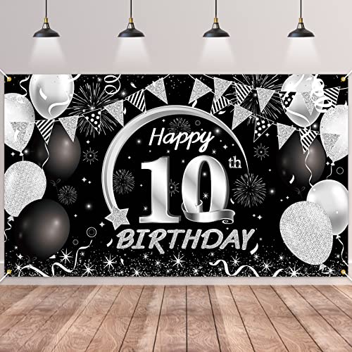 10.Geburtstag Banner Schwarz Silver,BTZO 10.Geburtstag Jungen,Deko 10 Geburtstag Mädchen,10 Geburtstag Hintergrund Banner für 10 Party Geburtstagsdeko 10.Geburtstag Banner Schwarz Silver,BTZO 10.Geburtstag Jungen,Deko 10 Geburtstag Mädchen,10 Geburtstag Hintergrund Banner für 10 Party Geburtstagsdeko von BTZO