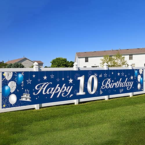 10.Geburtstagsfeier Dekorationen Banner,BTZO 10 Geburtstag Banner Blau Silber,10.Geburtstag Deko Hintergrund Lange Größe 10.geburtstag Banner Für Jungen Und Mädchen Party Geburtstagdeko von BTZO