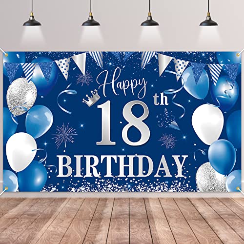 18.Geburtstag Banner Blau,BTZO 18.Geburtstag Jungen,Deko 18 Geburtstag Mädchen,18 Geburtstag Hintergrund Banner für 18 Party Geburtstagsdeko von BTZO