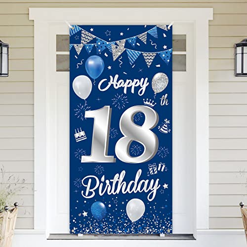 18.Geburtstag Banner Blau Silber,BTZO 18.Geburtstag Jungen,Deko 18.Geburtstagsfeier Mädchen,18 Geburtstag Poster Hintergrund Banner für 18 Party Geburtstagsdeko von BTZO