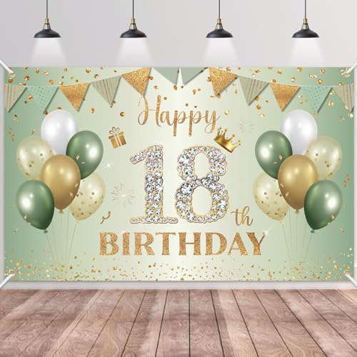 18.Geburtstag Banner Grün Gold,BTZO 18.Geburtstagsbanner,Deko 18 Geburtstag Dekoration Banner Hintergrund für 18 Mädchen und Jungen Geburtstagsfeier Deko 18.Geburtstag Banner Grün Gold,BTZO 18.Geburtstagsbanner,Deko 18 Geburtstag Dekoration Banner Hintergrund für 18 Mädchen und Jungen Geburtstagsfeier Deko von BTZO