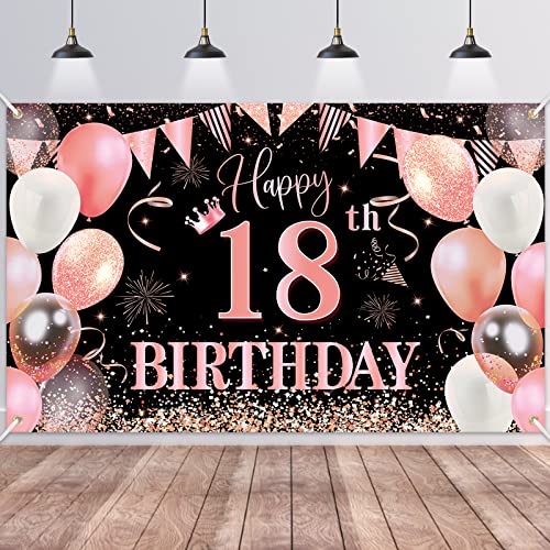18.Geburtstag Banner Rose Gold,BTZO 18.Geburtstag Jungen,Deko 18 Geburtstag Mädchen,18 Geburtstag Hintergrund Banner für 18 Party Geburtstagsdeko,180 * 110CM von BTZO