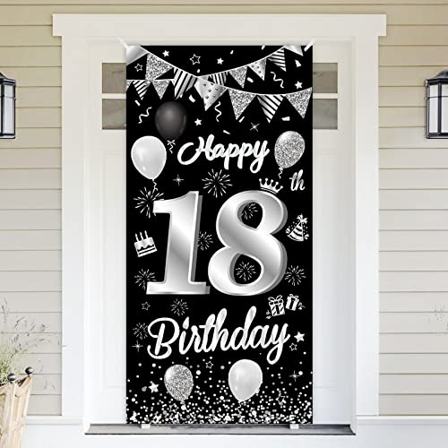 18.Geburtstag Banner Schwarz Silber,BTZO 18.Geburtstag Jungen,Deko 18.Geburtstagsfeier Mädchen,18 Geburtstag Poster Hintergrund Banner für 18 Party Geburtstagsdeko von BTZO