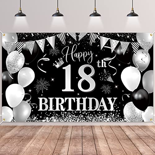 18.Geburtstag Banner Schwarz Silver,BTZO 18.Geburtstag Jungen,Deko 18 Geburtstag Mädchen,18 Geburtstag Hintergrund Banner für 18 Party Geburtstagsdeko 18.Geburtstag Banner Schwarz Silver,BTZO 18.Geburtstag Jungen,Deko 18 Geburtstag Mädchen,18 Geburtstag Hintergrund Banner für 18 Party Geburtstagsdeko von BTZO