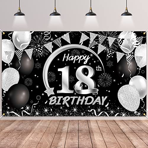 18.Geburtstag Banner Schwarz Silver,BTZO 18.Geburtstag Jungen,Deko 18 Geburtstag Mädchen,18 Geburtstag Hintergrund Banner für 18 Party Geburtstagsdeko 18.Geburtstag Banner Schwarz Silver,BTZO 18.Geburtstag Jungen,Deko 18 Geburtstag Mädchen,18 Geburtstag Hintergrund Banner für 18 Party Geburtstagsdeko von BTZO