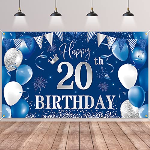 20.Geburtstag Banner Blau,BTZO 20.Geburtstag Frauen,Deko 20 Geburtstag Mädchen,20 Geburtstag Hintergrund Banner für 20 Party Geburtstagsdeko von BTZO