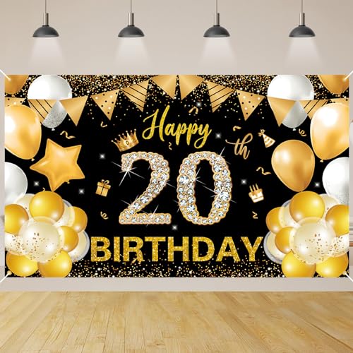 20 Geburtstag Dekoration,BTZO 20 Geburtstag Banner Schwarz Gold,Extra Große 20 Geburtstag Hintergrund Banner,20 Party Geburtstagsdeko Frau Mann 20 Geburtstag Dekoration,BTZO 20 Geburtstag Banner Schwarz Gold,Extra Große 20 Geburtstag Hintergrund Banner,20 Party Geburtstagsdeko Frau Mann von BTZO