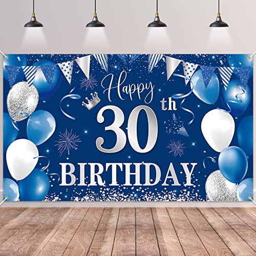 30.Geburtstag Banner Blau,BTZO 30.Geburtstag Frauen,Deko 30 Geburtstag Mädchen,30 Geburtstag Hintergrund Banner für 30 Party Geburtstagsdeko von BTZO