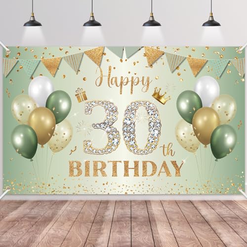 30.Geburtstag Banner Grün Gold,BTZO 30.Geburtstagsbanner,Deko 30 Geburtstag Dekoration Banner Hintergrund für 30 Frauen und Männer Geburtstagsfeier Deko 30.Geburtstag Banner Grün Gold,BTZO 30.Geburtstagsbanner,Deko 30 Geburtstag Dekoration Banner Hintergrund für 30 Frauen und Männer Geburtstagsfeier Deko von BTZO