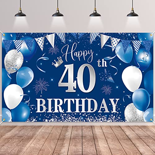 40.Geburtstag Banner Blau,BTZO 40.Geburtstag Frauen,Deko 40 Geburtstag Mädchen,40 Geburtstag Hintergrund Banner für 40 Party Geburtstagsdeko von BTZO