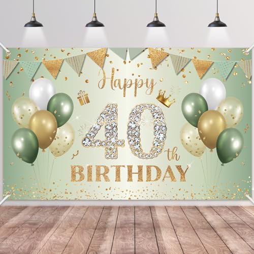40.Geburtstag Banner Grün Gold,BTZO 40.Geburtstagsbanner,Deko 40 Geburtstag Dekoration Banner Hintergrund für 40 Frauen und Männer Geburtstagsfeier Deko 40.Geburtstag Banner Grün Gold,BTZO 40.Geburtstagsbanner,Deko 40 Geburtstag Dekoration Banner Hintergrund für 40 Frauen und Männer Geburtstagsfeier Deko von BTZO