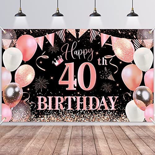 40.Geburtstag Banner Rose Gold,BTZO 40.Geburtstag Frauen,Deko 40 Geburtstag Mädchen,40 Geburtstag Hintergrund Banner für 40 Party Geburtstagsdeko,180 * 110CM von BTZO