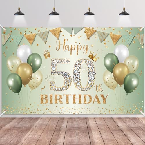 50.Geburtstag Banner Grün Gold,BTZO 50.Geburtstagsbanner,Deko 50 Geburtstag Dekoration Banner Hintergrund für 50 Frauen und Männer Geburtstagsfeier Deko 50.Geburtstag Banner Grün Gold,BTZO 50.Geburtstagsbanner,Deko 50 Geburtstag Dekoration Banner Hintergrund für 50 Frauen und Männer Geburtstagsfeier Deko von BTZO