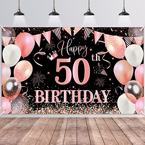 50.Geburtstag Banner Rose Gold,BTZO 50.Geburtstag Frauen,Deko 50 Geburtstag Mädchen,50 Geburtstag Hintergrund Banner für 50 Party Geburtstagsdeko,180 * 110CM von BTZO