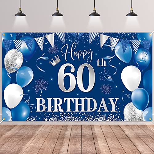 60.Geburtstag Banner Blau,BTZO 60.Geburtstag Frauen,Deko 60 Geburtstag Mädchen,60 Geburtstag Hintergrund Banner für 60 Party Geburtstagsdeko von BTZO