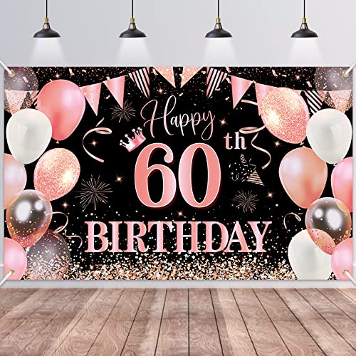 60.Geburtstag Banner Rose Gold,BTZO 60.Geburtstag Frauen,Deko 60 Geburtstag Mädchen,60 Geburtstag Hintergrund Banner für 60 Party Geburtstagsdeko,180 * 110CM von BTZO
