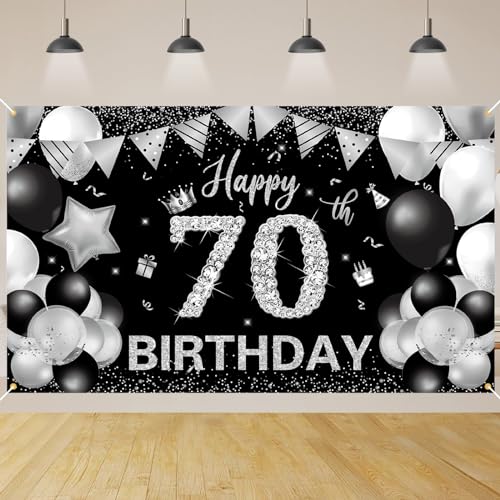 70 Geburtstag Dekoration,BTZO 70 Geburtstag Banner Schwarz Silver,Extra Große 70 Geburtstag Hintergrund Banner,70 Party Geburtstagsdeko Frau Mann 70 Geburtstag Dekoration,BTZO 70 Geburtstag Banner Schwarz Silver,Extra Große 70 Geburtstag Hintergrund Banner,70 Party Geburtstagsdeko Frau Mann von BTZO