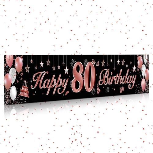 80 Geburtstag Deko Roségold Schwarz,BTZO 80 Geburtstag Banner,Luftballon Zahlen 80,80 Geburtstag Schwarz Rose Gold Luftballons Konfetti Ballons für 80 Frauen und Männer Geburtstagsfeier Deko von BTZO