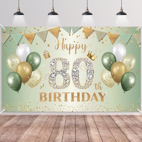 80.Geburtstag Banner Grün Gold,BTZO 80.Geburtstagsbanner,Deko 80 Geburtstag Dekoration Banner Hintergrund für 80 Frauen und Männer Geburtstagsfeier Deko 80.Geburtstag Banner Grün Gold,BTZO 80.Geburtstagsbanner,Deko 80 Geburtstag Dekoration Banner Hintergrund für 80 Frauen und Männer Geburtstagsfeier Deko von BTZO