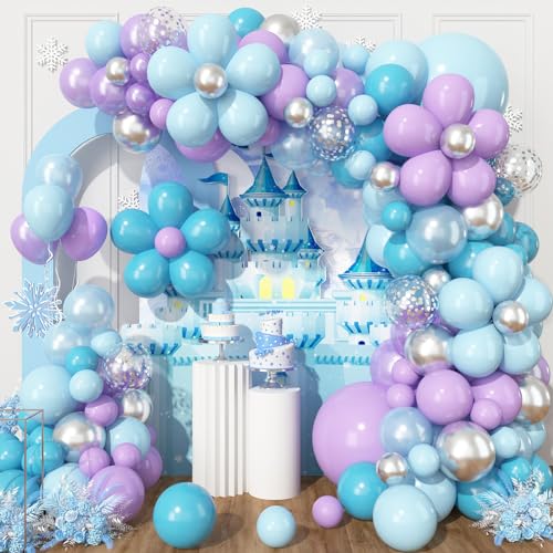 Blau Lila Luftballons Girlande Kit,Gefrorene Luftballon mit DIY Blume Gänseblümchen Luftballons für Schneeflocke,Winter,Geburtstag Baby Dusche Party Supplies von BTZO