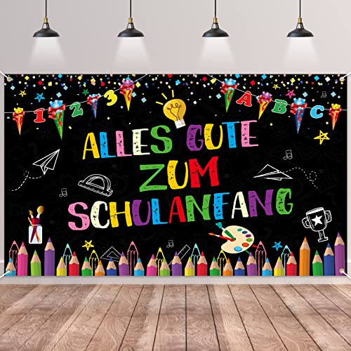 Einschulung Banner Deko,BTZO Alles Gute Zum Schulanfang Banner Schuleinführung Banner Deko Hintergrund Banner Photo Booth für Einschulung Dekoration 185x110cm von BTZO