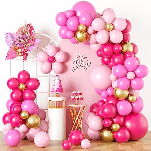 Luftballon Girlande Rosa,Gänseblümchen Ballon Girlande mit Metallic Gold Ballons Rosa Luftballons für Baby Shower Geburtstagsdeko Partydeko Hochzeitsdeko von BTZO