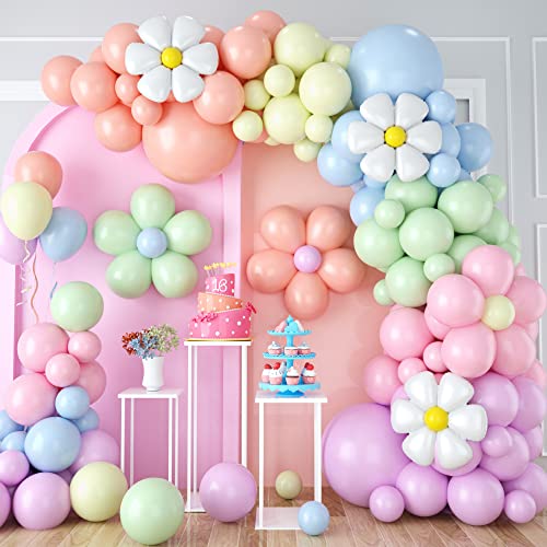 Luftballons Girlande Pastell,Regenbogen Ballon Girlande Kit mit Gänseblümchen Folienballons Luftballons Pastell für Geburtstag,Baby Shower Geburtstagsdeko Hochzeit Dekoration von BTZO