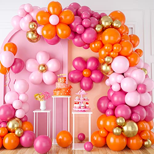 Rosa Orange Luftballons Girlande,Gänseblümchen Ballon Girlande Kit mit Metallic Gold Luftballons für Geburtstag,Baby Shower Geburtstagsdeko Hochzeit Dekoration von BTZO
