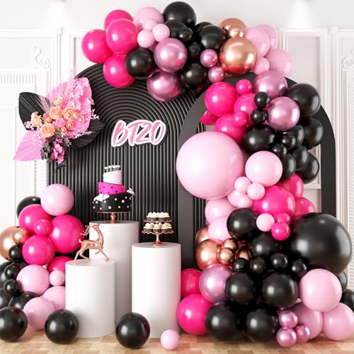 Hot Pink Schwarz Luftballon Girlande,BTZO Luftballons Bogen Kit mit Metallic Rosa Rose Gold Luftballons für Maus Motto Baby Dusche Geburtstag Braut Dusche Hochzeitstag Jahrestag Dekoration von BTZO