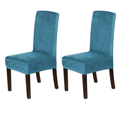 BUAOGDVG Stuhlhussen aus Samt, Stretch-Stuhlhussen for Esszimmerstühle, Schonbezüge for Esszimmerstühle, weicher, Fester Samtstoff, waschbar(Blu Pavone,2pcs) von BUAOGDVG