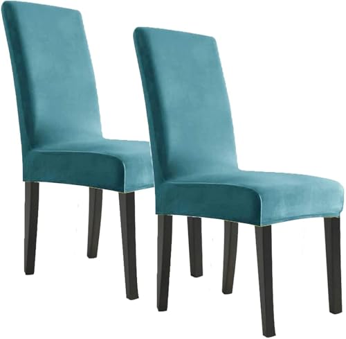 BUAOGDVG Stuhlhussen aus Samt, Stretch-Stuhlhussen for Esszimmerstühle, Schonbezüge for Esszimmerstühle, weicher, Fester Samtstoff, waschbar(Blu Pavone,2pcs) von BUAOGDVG