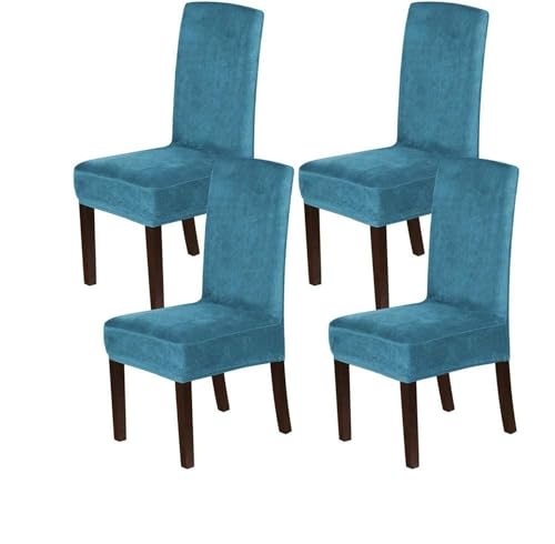 BUAOGDVG Stuhlhussen aus Samt, Stretch-Stuhlhussen for Esszimmerstühle, Schonbezüge for Esszimmerstühle, weicher, Fester Samtstoff, waschbar(Blu Pavone,4pcs) von BUAOGDVG