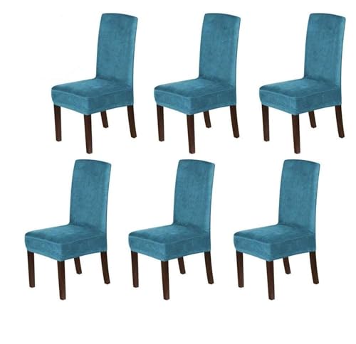 BUAOGDVG Stuhlhussen aus Samt, Stretch-Stuhlhussen for Esszimmerstühle, Schonbezüge for Esszimmerstühle, weicher, Fester Samtstoff, waschbar(Blu Pavone,6pcs) von BUAOGDVG