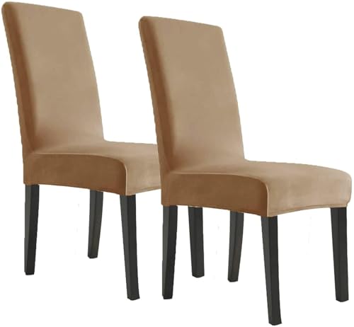 BUAOGDVG Stuhlhussen aus Samt, Stretch-Stuhlhussen for Esszimmerstühle, Schonbezüge for Esszimmerstühle, weicher, Fester Samtstoff, waschbar(Cammello,2pcs) von BUAOGDVG