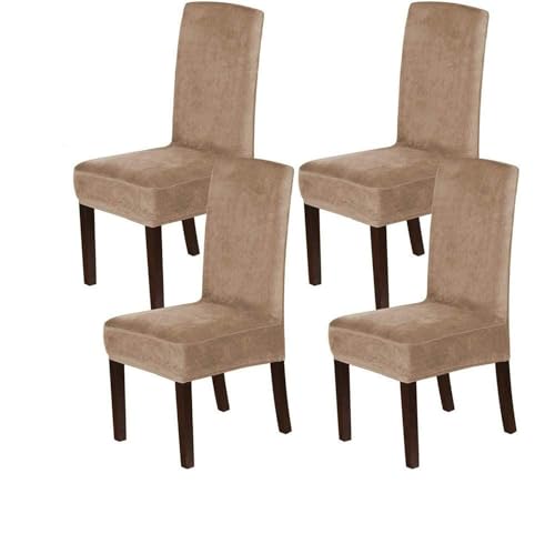 BUAOGDVG Stuhlhussen aus Samt, Stretch-Stuhlhussen for Esszimmerstühle, Schonbezüge for Esszimmerstühle, weicher, Fester Samtstoff, waschbar(Cammello,4pcs) von BUAOGDVG