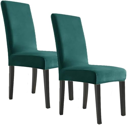 BUAOGDVG Stuhlhussen aus Samt, Stretch-Stuhlhussen for Esszimmerstühle, Schonbezüge for Esszimmerstühle, weicher, Fester Samtstoff, waschbar(Deep Teal,2pcs) von BUAOGDVG