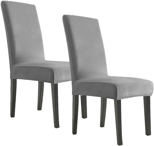 BUAOGDVG Stuhlhussen aus Samt, Stretch-Stuhlhussen for Esszimmerstühle, Schonbezüge for Esszimmerstühle, weicher, Fester Samtstoff, waschbar(Grigio,2pcs) von BUAOGDVG