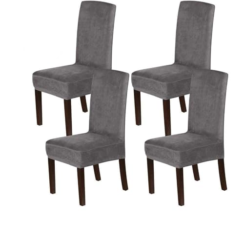 BUAOGDVG Stuhlhussen aus Samt, Stretch-Stuhlhussen for Esszimmerstühle, Schonbezüge for Esszimmerstühle, weicher, Fester Samtstoff, waschbar(Grigio,4pcs) von BUAOGDVG