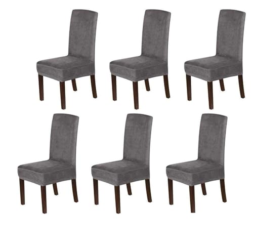 BUAOGDVG Stuhlhussen aus Samt, Stretch-Stuhlhussen for Esszimmerstühle, Schonbezüge for Esszimmerstühle, weicher, Fester Samtstoff, waschbar(Grigio,6pcs) von BUAOGDVG