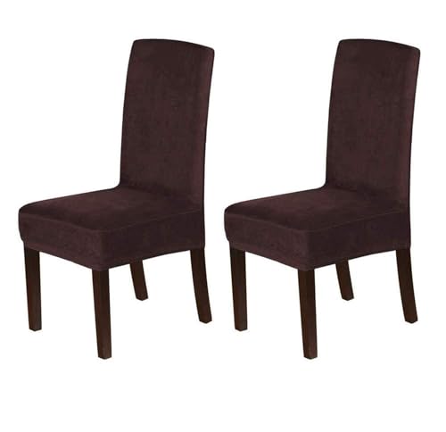 BUAOGDVG Stuhlhussen aus Samt, Stretch-Stuhlhussen for Esszimmerstühle, Schonbezüge for Esszimmerstühle, weicher, Fester Samtstoff, waschbar(Marrone,2pcs) von BUAOGDVG