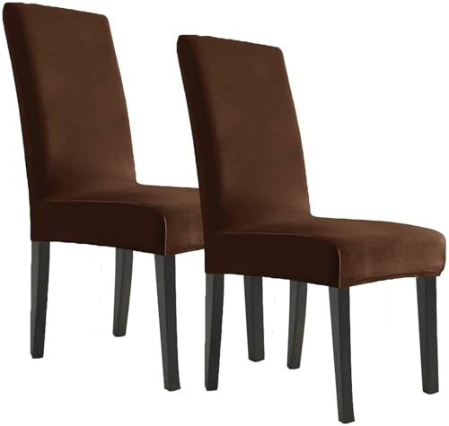 BUAOGDVG Stuhlhussen aus Samt, Stretch-Stuhlhussen for Esszimmerstühle, Schonbezüge for Esszimmerstühle, weicher, Fester Samtstoff, waschbar(Marrone,2pcs) von BUAOGDVG