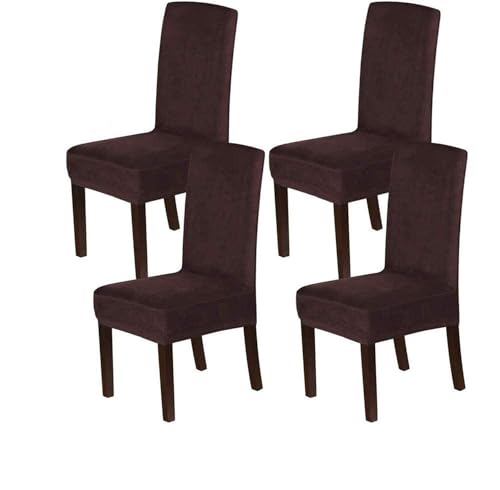 BUAOGDVG Stuhlhussen aus Samt, Stretch-Stuhlhussen for Esszimmerstühle, Schonbezüge for Esszimmerstühle, weicher, Fester Samtstoff, waschbar(Marrone,4pcs) von BUAOGDVG