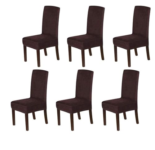 BUAOGDVG Stuhlhussen aus Samt, Stretch-Stuhlhussen for Esszimmerstühle, Schonbezüge for Esszimmerstühle, weicher, Fester Samtstoff, waschbar(Marrone,6pcs) von BUAOGDVG