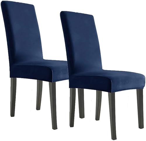 BUAOGDVG Stuhlhussen aus Samt, Stretch-Stuhlhussen for Esszimmerstühle, Schonbezüge for Esszimmerstühle, weicher, Fester Samtstoff, waschbar(Navy,2pcs) von BUAOGDVG
