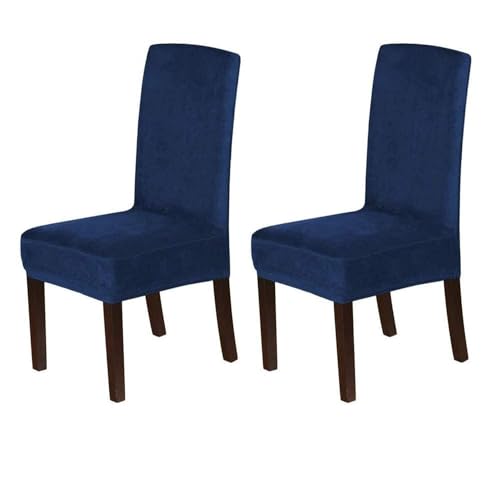 BUAOGDVG Stuhlhussen aus Samt, Stretch-Stuhlhussen for Esszimmerstühle, Schonbezüge for Esszimmerstühle, weicher, Fester Samtstoff, waschbar(Navy,2pcs) von BUAOGDVG