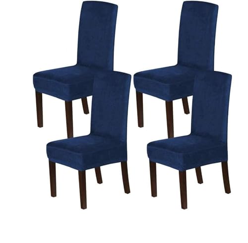 BUAOGDVG Stuhlhussen aus Samt, Stretch-Stuhlhussen for Esszimmerstühle, Schonbezüge for Esszimmerstühle, weicher, Fester Samtstoff, waschbar(Navy,4pcs) von BUAOGDVG